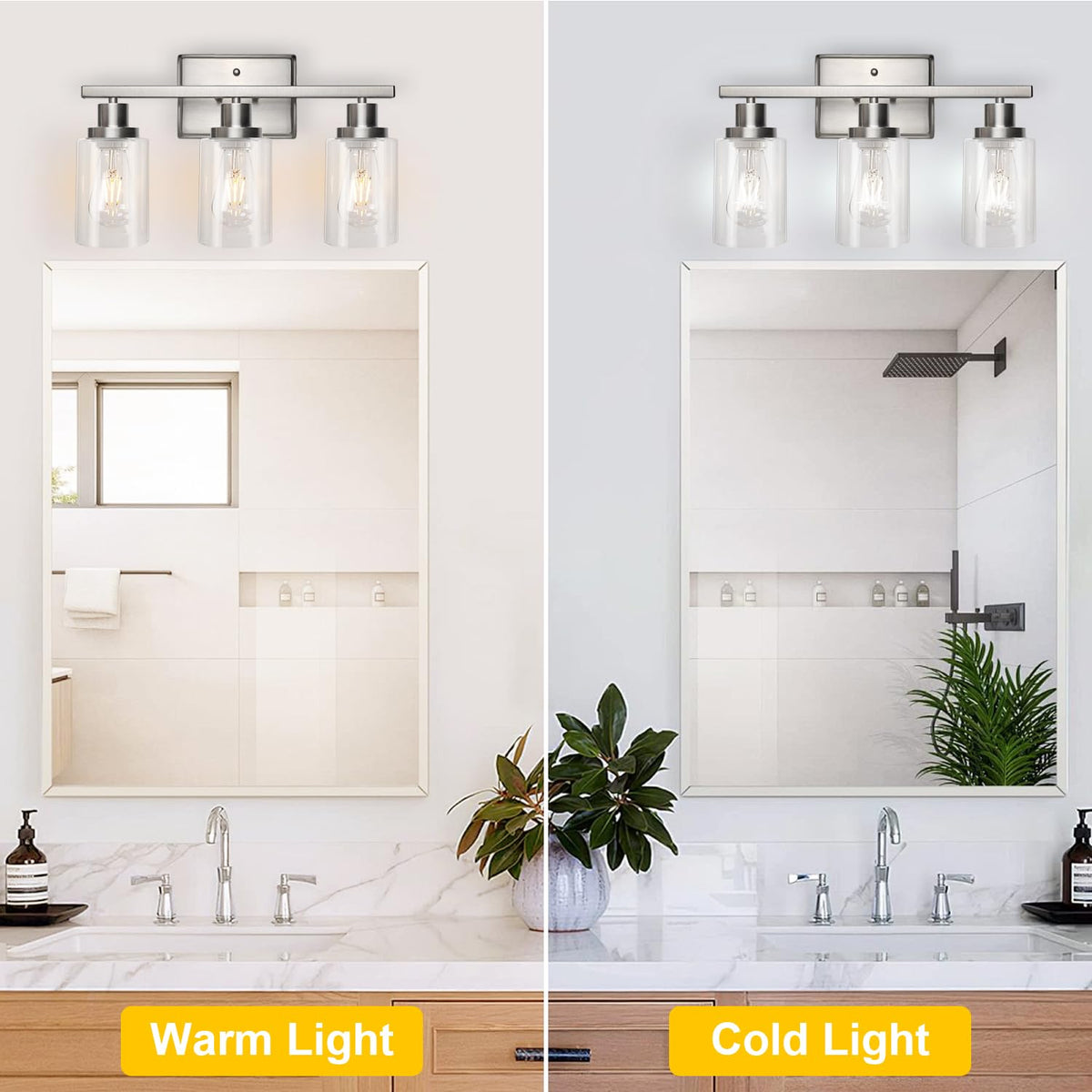 Ascher bathroom light showcases thick glass shades for refined illumination