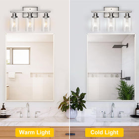 Ascher bathroom light showcases thick glass shades for refined illumination