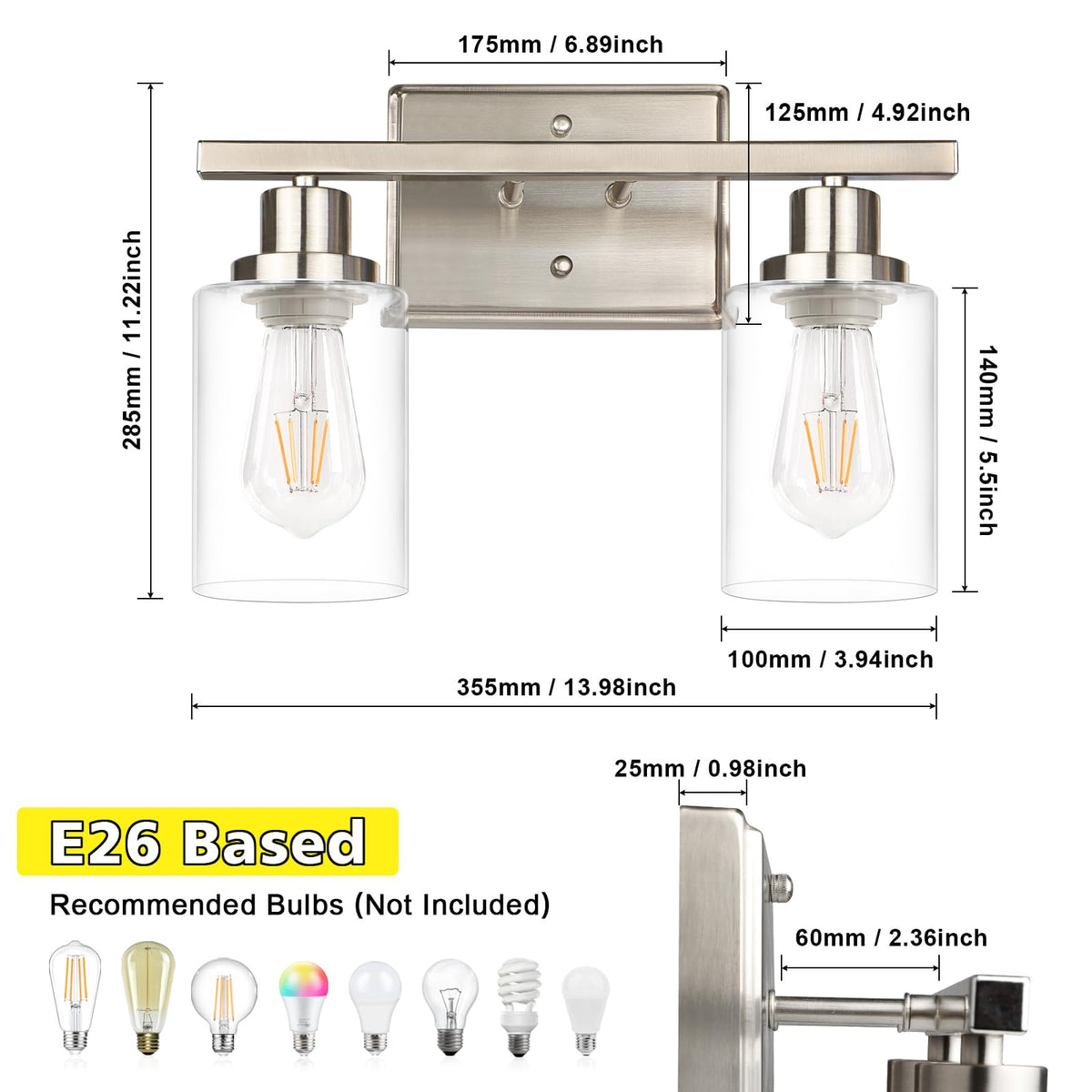 Ascher bedroom or hallway light in brushed nickel finish