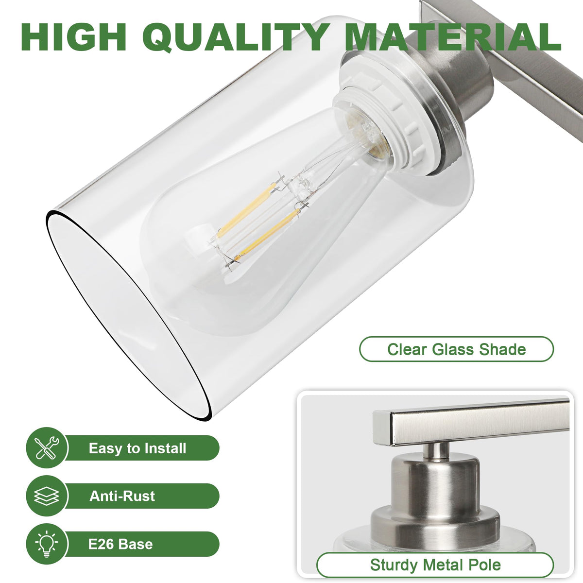 Ascher brushed nickel wall light adds modern style with durable finish.