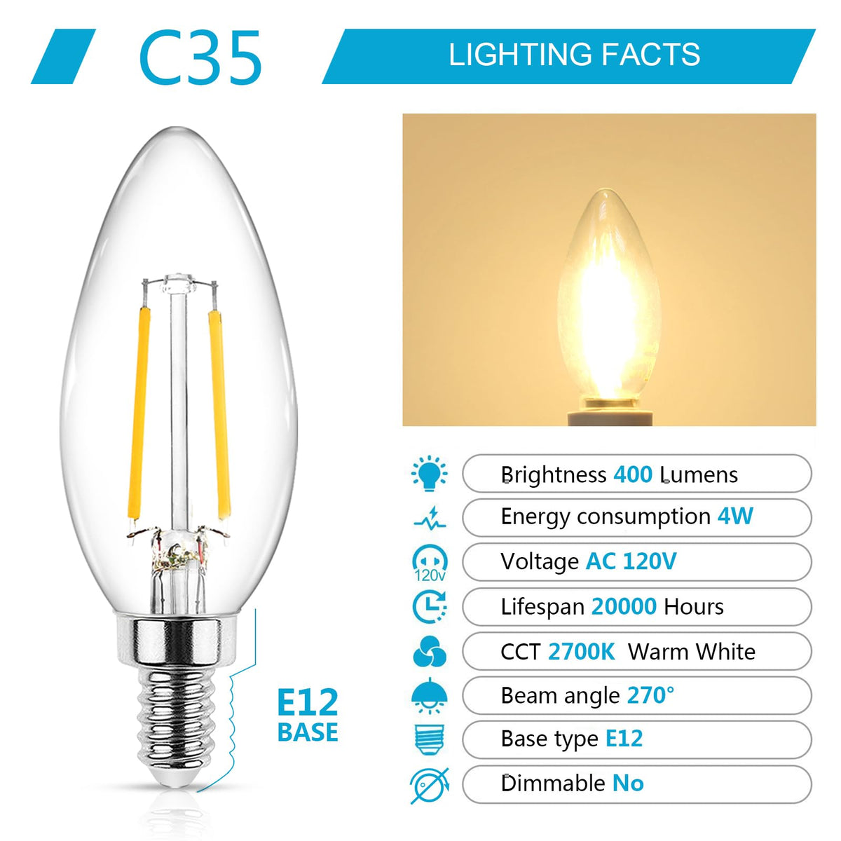 Ascher Classic E12 LED bulb with clear glass filament for vintage chandelier look