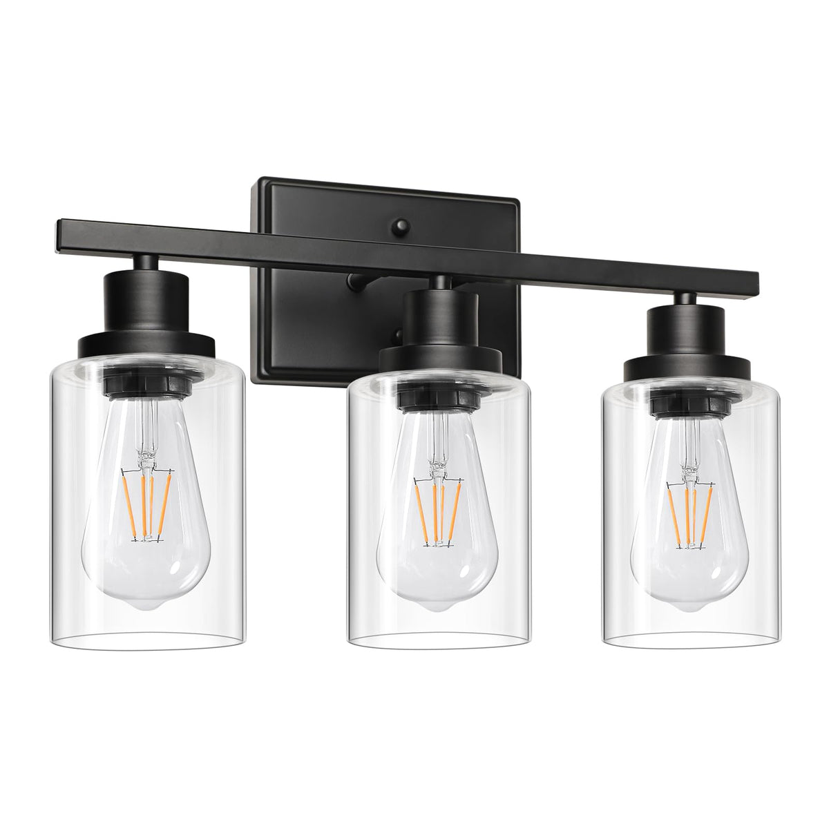 Ascher vanity fixture supports dimmable bulbs with a compatible dimmer for mood lighting.
