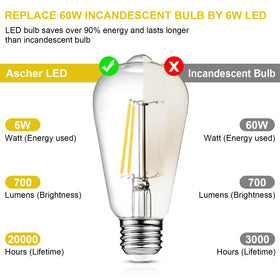 Ascher dimmable edison bulb in a fixture for mood lighting and transitions.