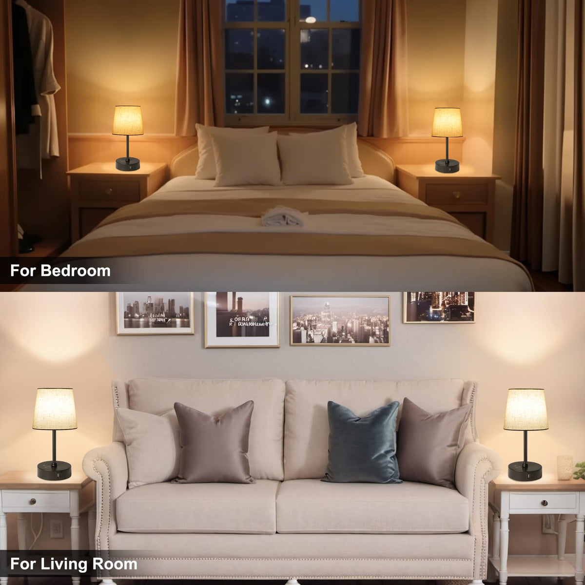 Ascher flaxen shade table lamp adds soft texture and warm ambience.