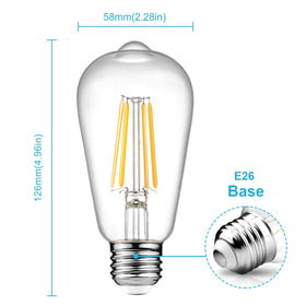 Ascher LED Edison bulb with clear glass filament in close-up highlighting warm glow.
