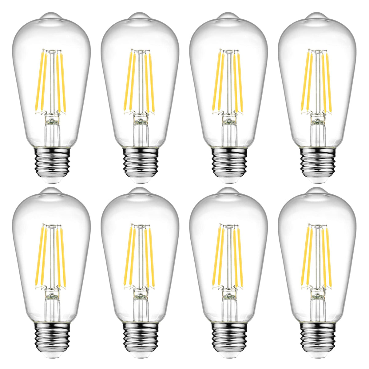 Ascher LED Edison bulbs with clear glass filament for vintage charm and bright clarity.