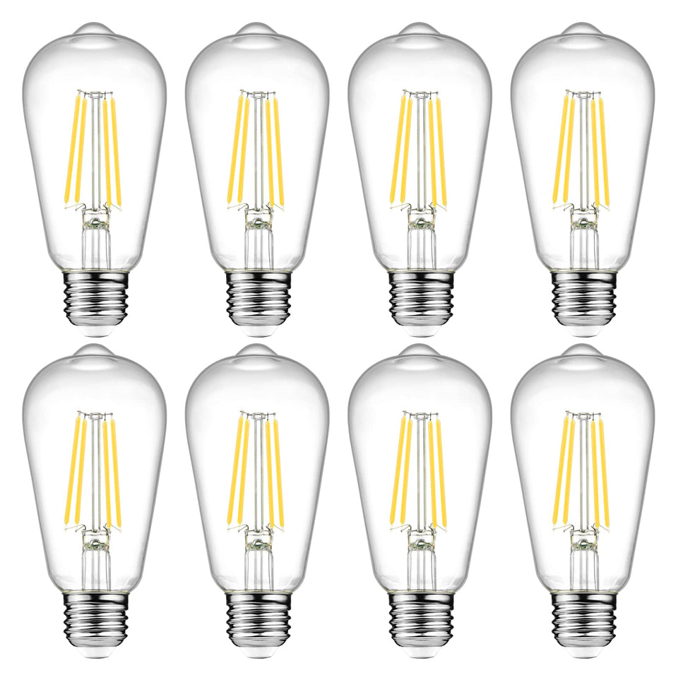 Ascher LED Edison bulbs with clear glass filament for vintage charm and bright clarity.