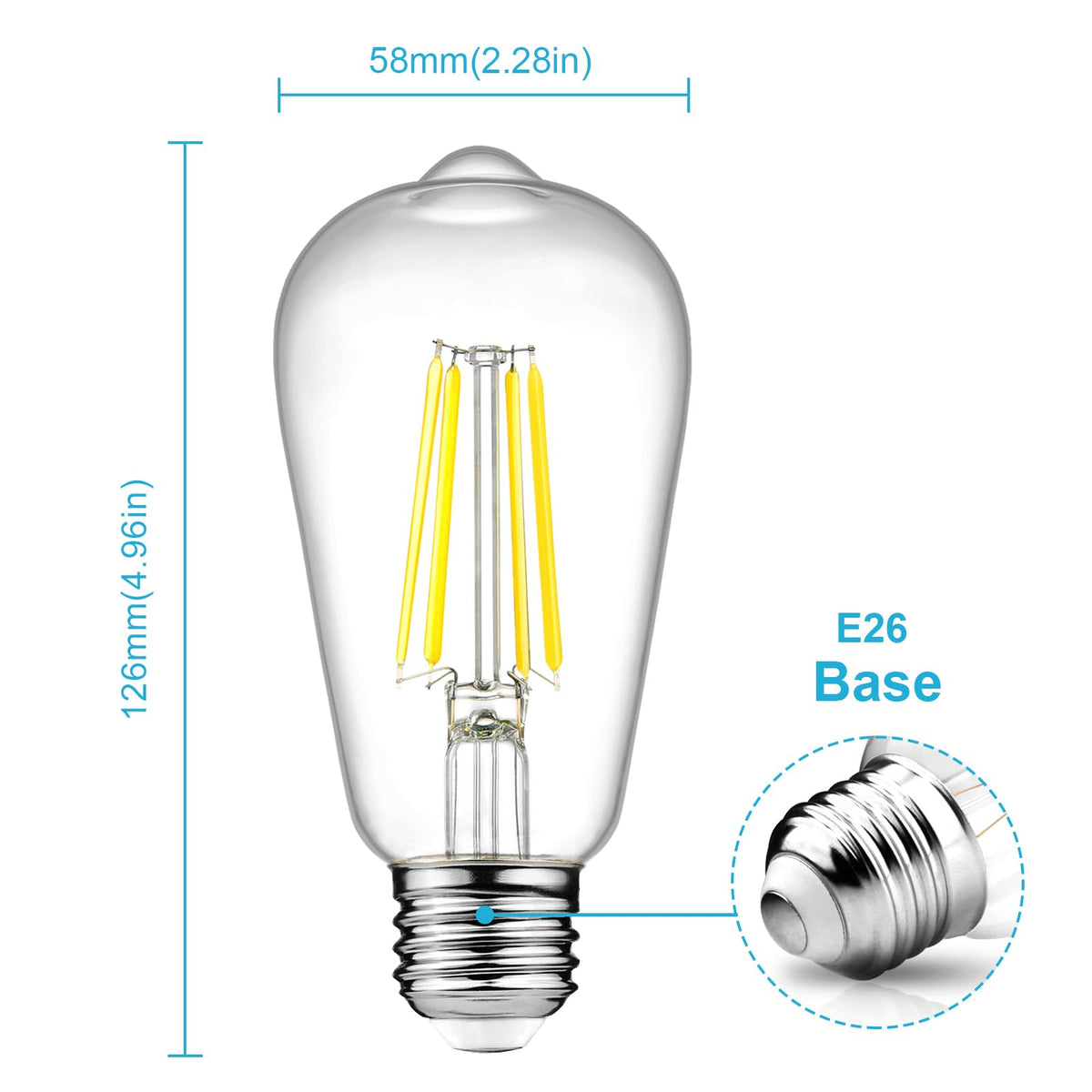 Ascher LED filament bulb shows bright 700 lumens for natural color in living spaces.