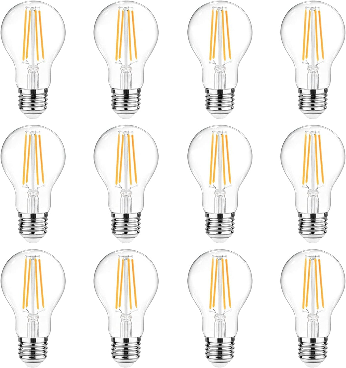 Ascher pack of 12 E26 LED filament bulbs for energy savings.