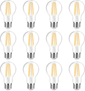 Ascher pack of 12 E26 LED filament bulbs for energy savings.