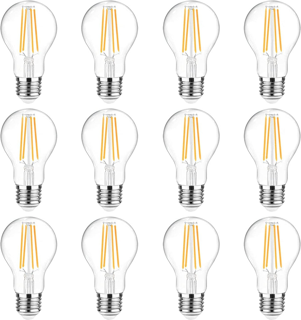 Ascher pack of 12 E26 LED filament bulbs for energy savings.