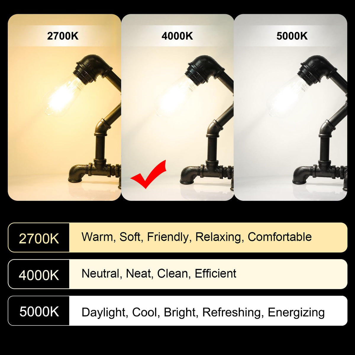 Ascher pack of four vintage LED bulbs ensures consistent, high-quality lighting.