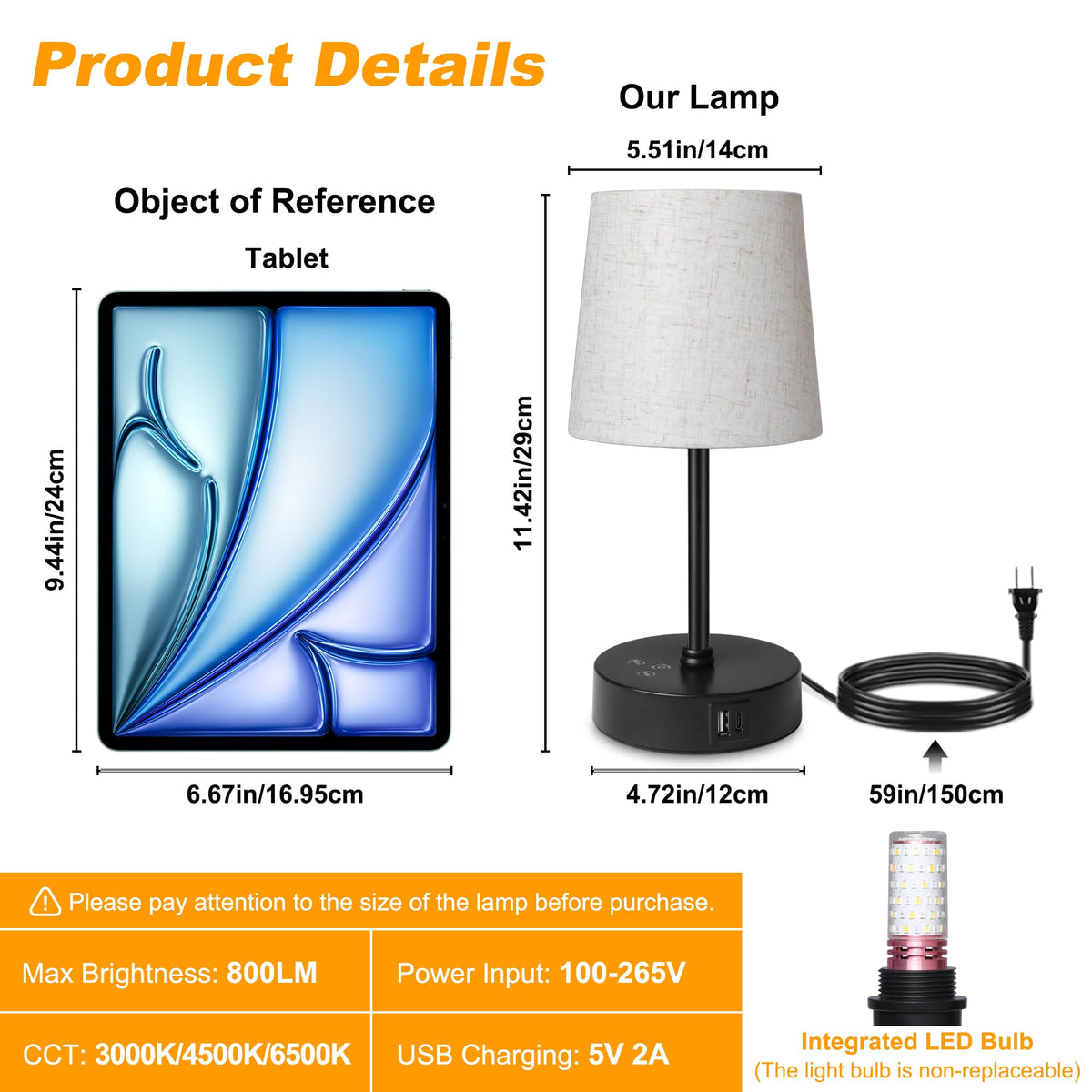 Ascher lamp has USB-A and USB-C ports for easy device charging.