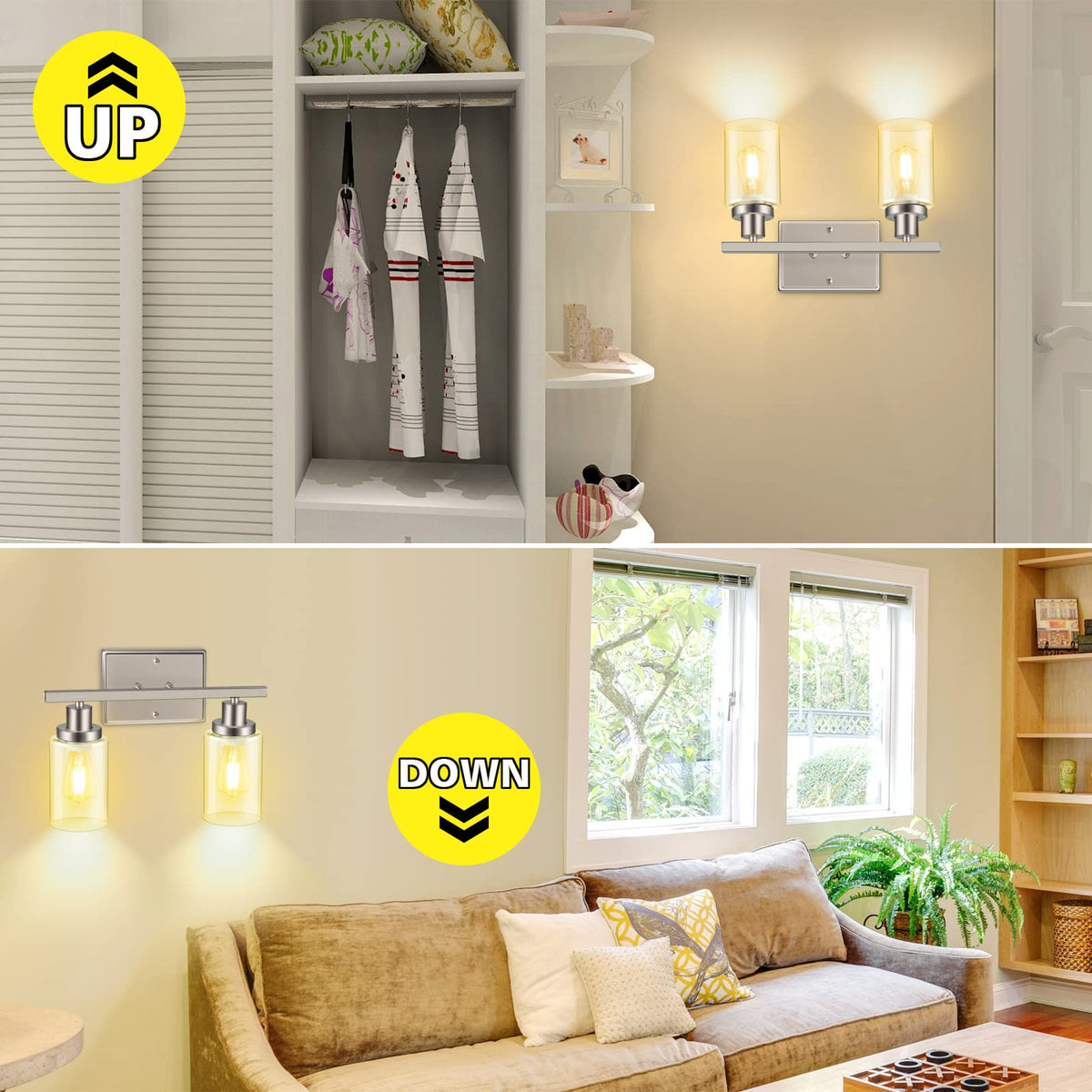 Ascher vanity light with clear glass shade to enhance bathroom mirrors