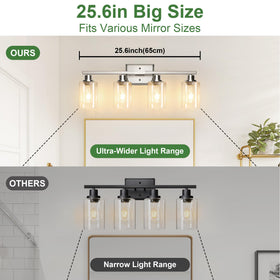 Ascher vanity light measures 25.6 inches for mirrors or dressers.
