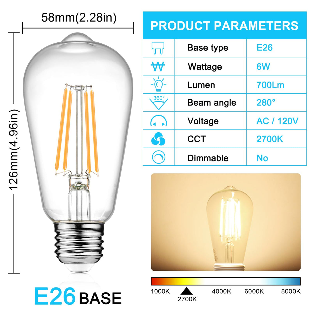 Ascher Edison bulb emits 700 lumens for bright, inviting light