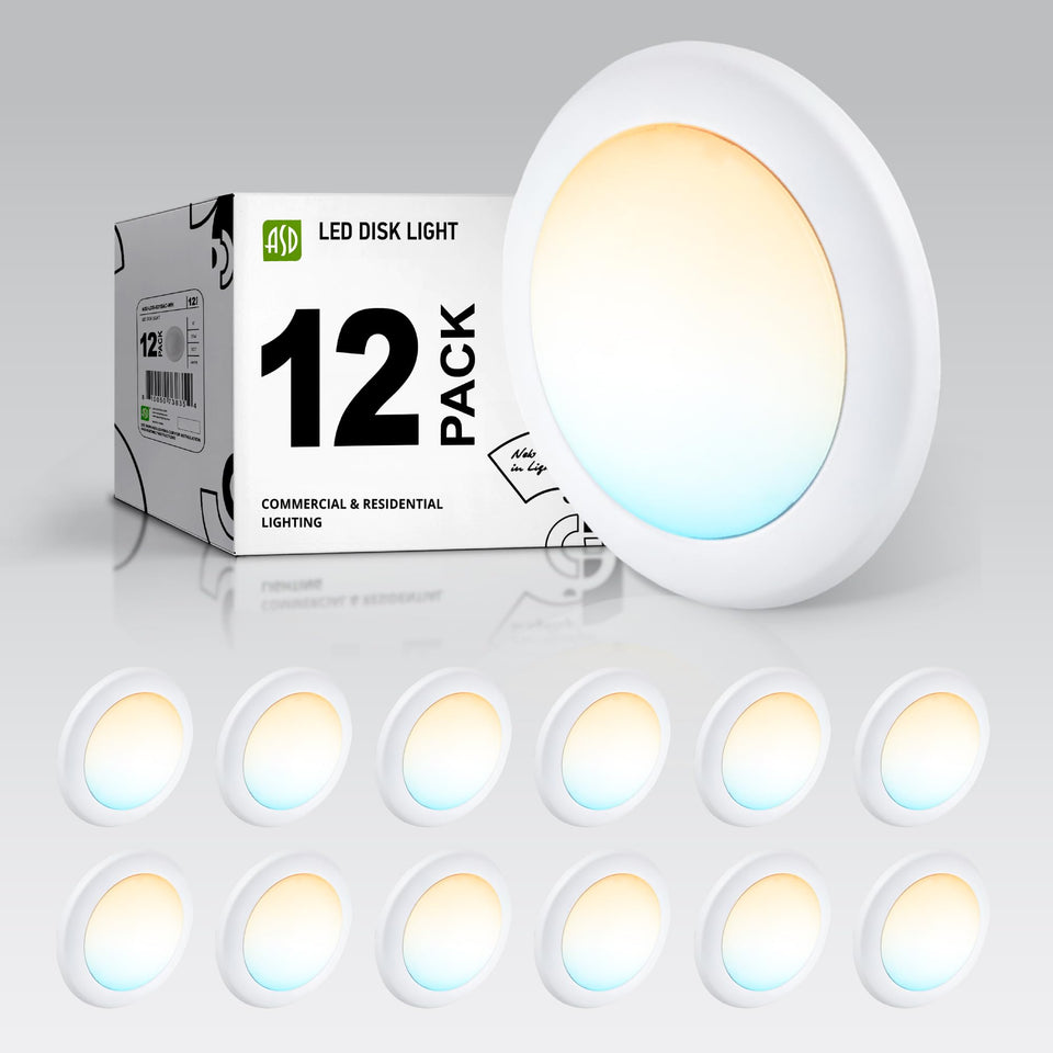 ASD 12-pack LED disk light 6-inch delivers even ceiling illumination for living rooms
