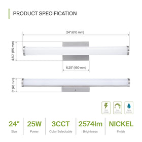 ASD 24-inch vanity light color temperature selector enables warm to cool ambience