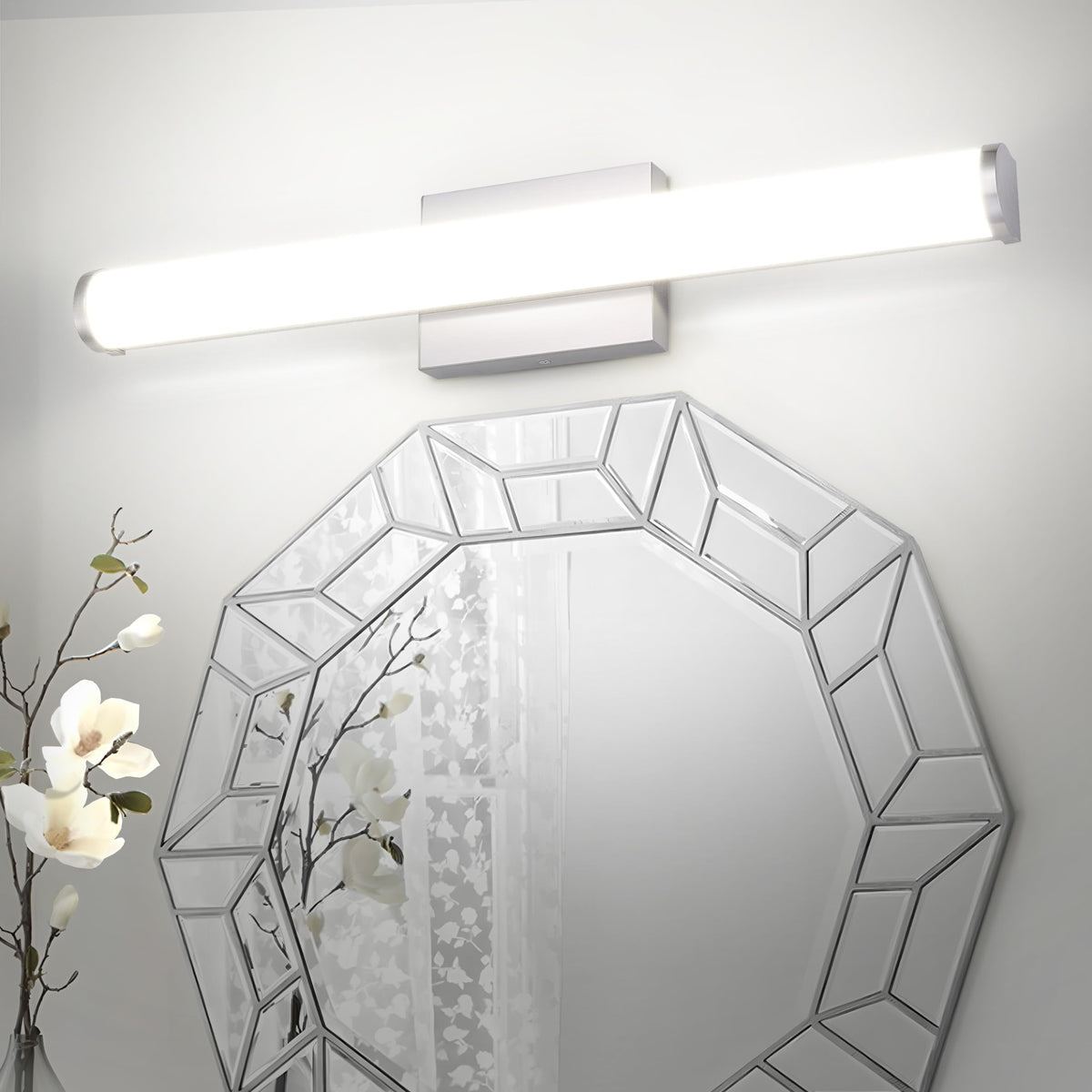 ASD 24-inch LED vanity light fixture provides broad bathroom illumination for makeup and grooming