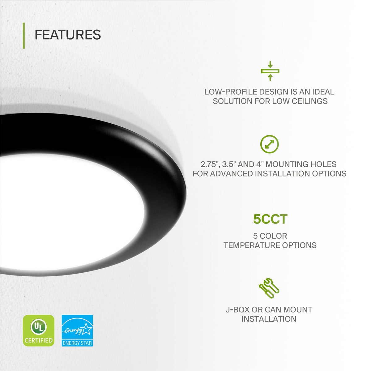 ASD 6-inch disk light with 2700–5000K switch for flexible ambience