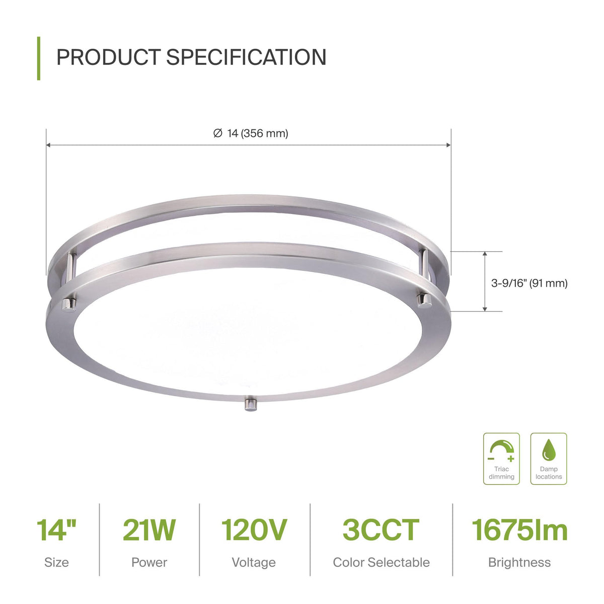 ASD 14 inch round light with Energy Star certification highlights efficiency