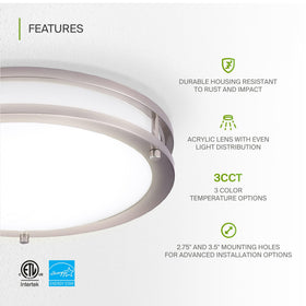 ASD LED 18-inch round flush mount with 3CCT selector for warm to cool lighting.