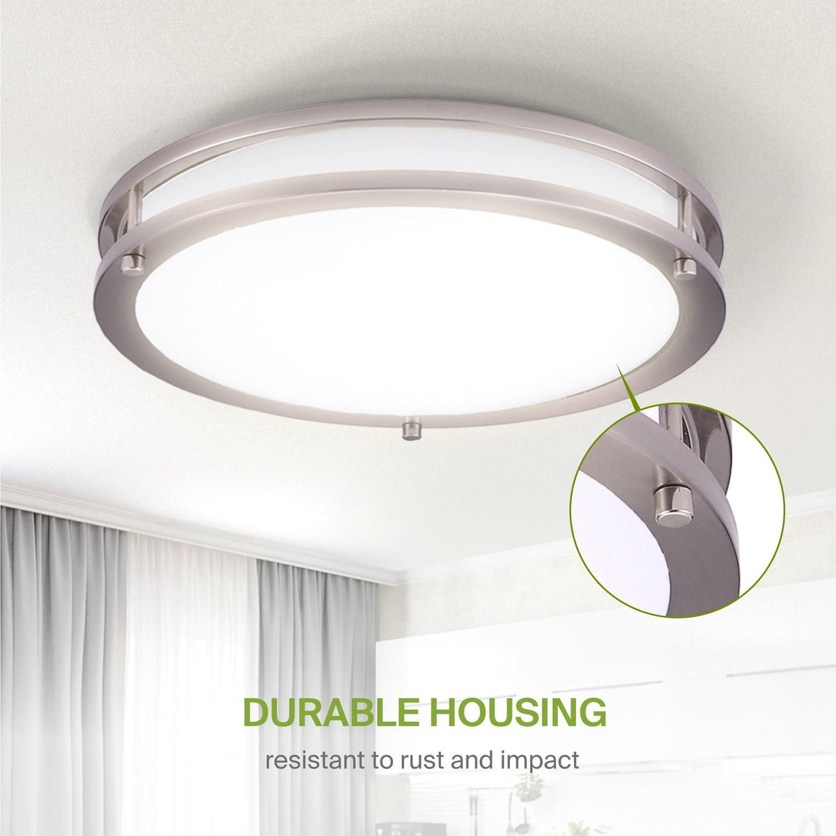 ASD LED 18-inch round flush mount suitable for damp locations indoors.