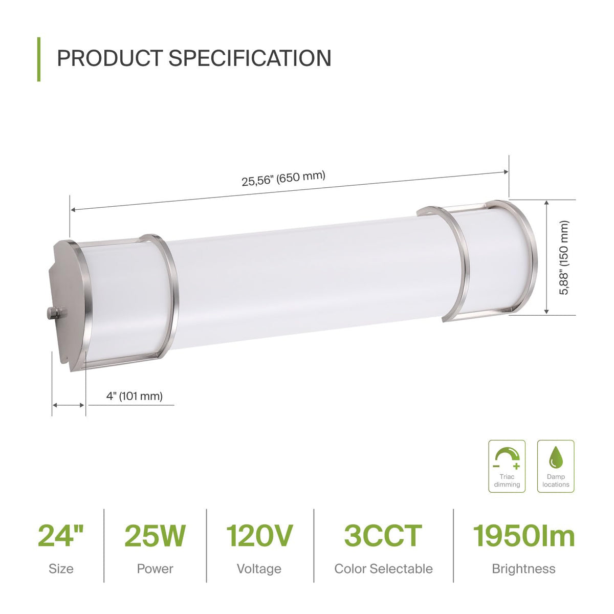ASD vanity light over mirror with 3CCT for mood control