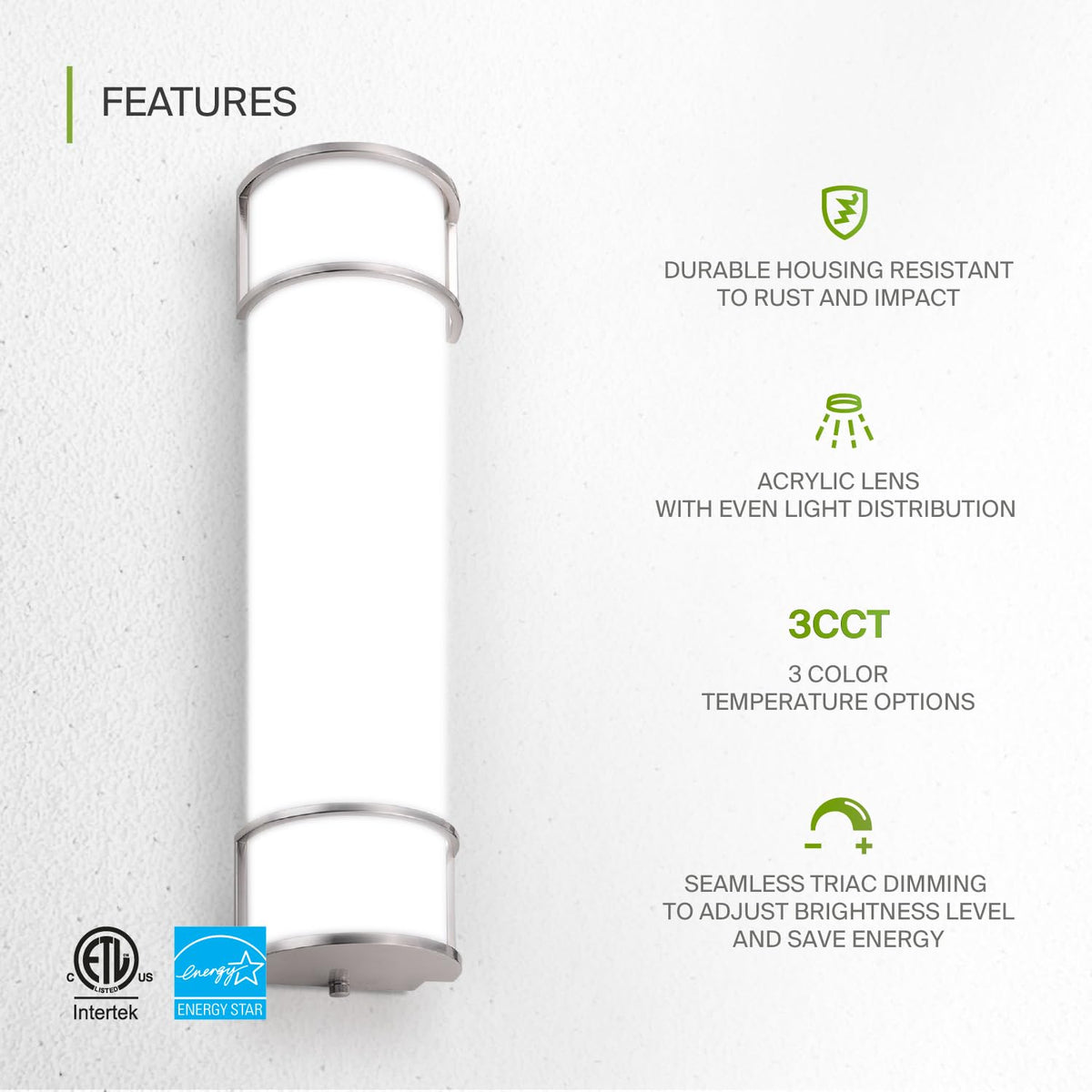 ASD 24-inch vanity light dimmable for precise brightness