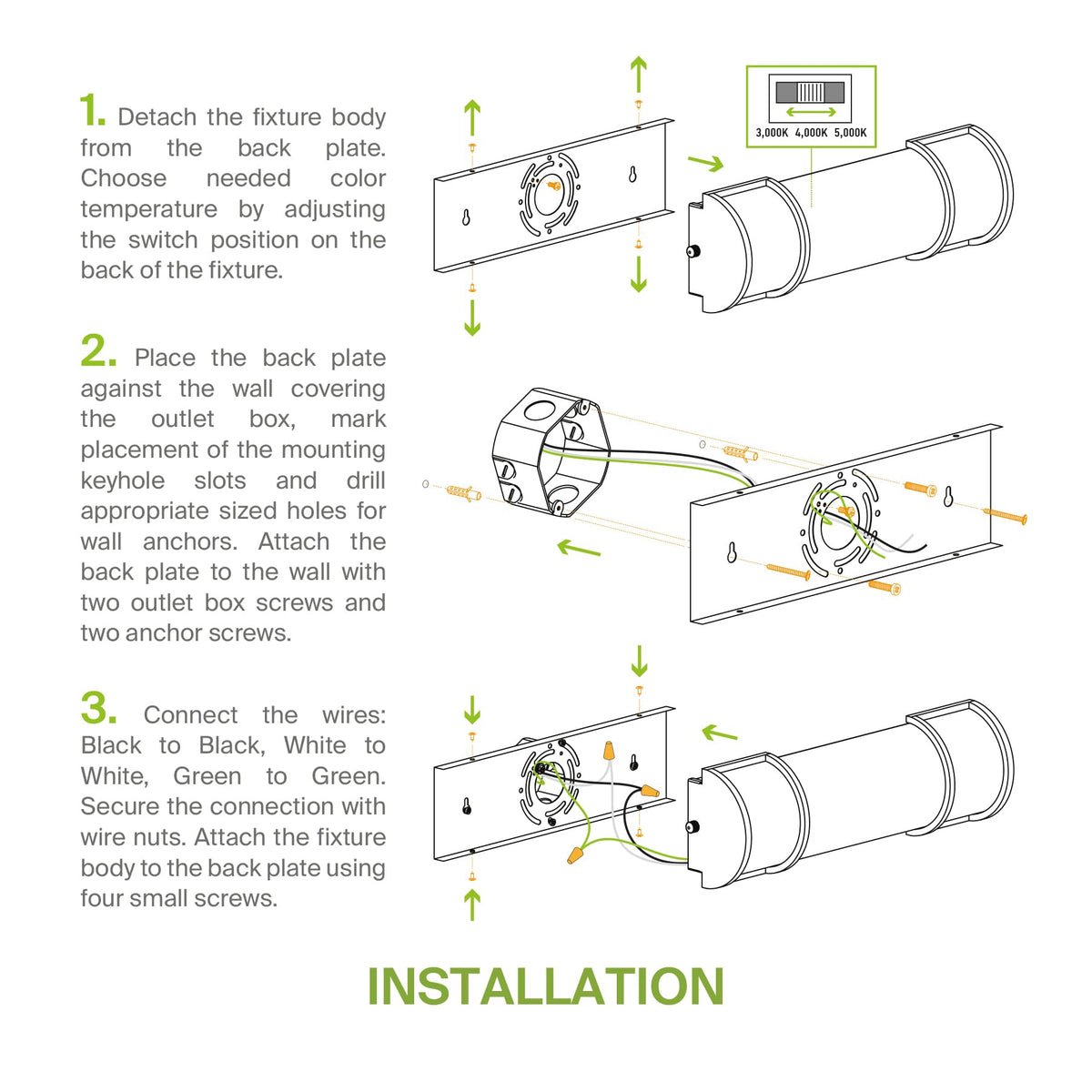 ASD ready-to-install vanity light with mounting hardware