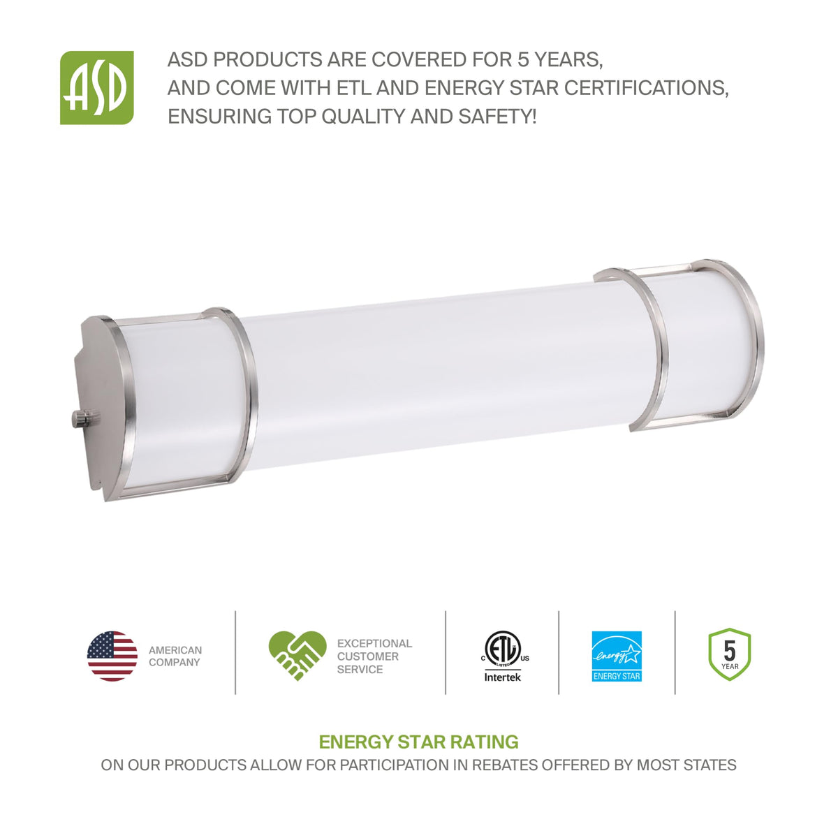 ASD USA-designed vanity light with durable components