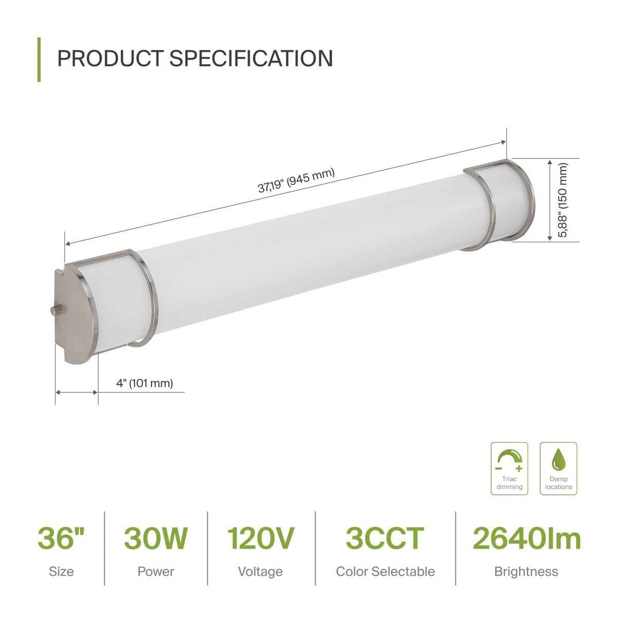 ASD LED vanity light showing three color temperatures for mood-adjustable lighting.
