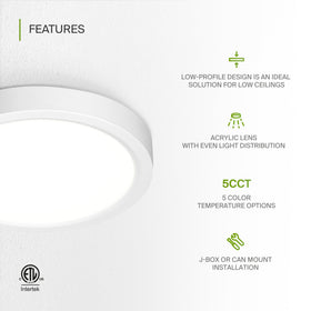 ASD LED 5-Inch Round Flush Mount in dimmable setup for adjustable brightness.