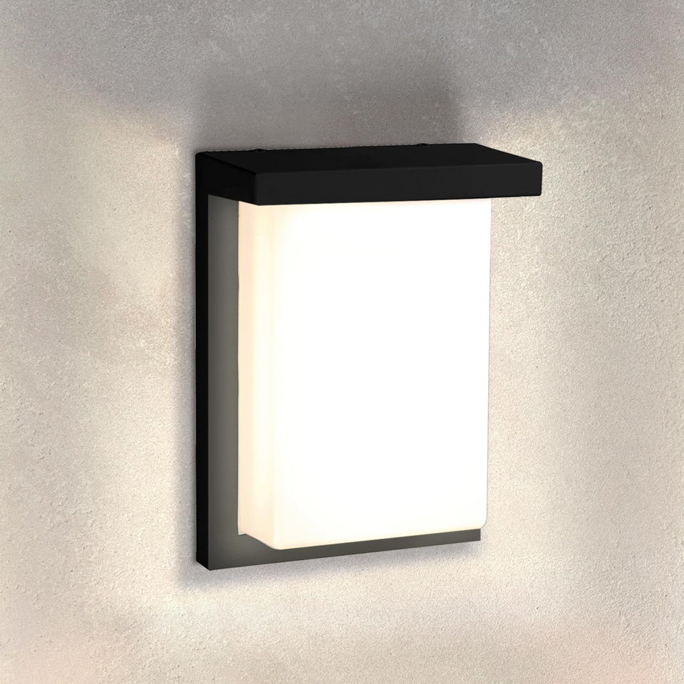 ASD 8-inch outdoor wall light front view brightens the entryway.