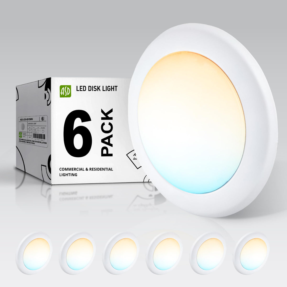 ASD 6-inch LED disk light angled view for even illumination