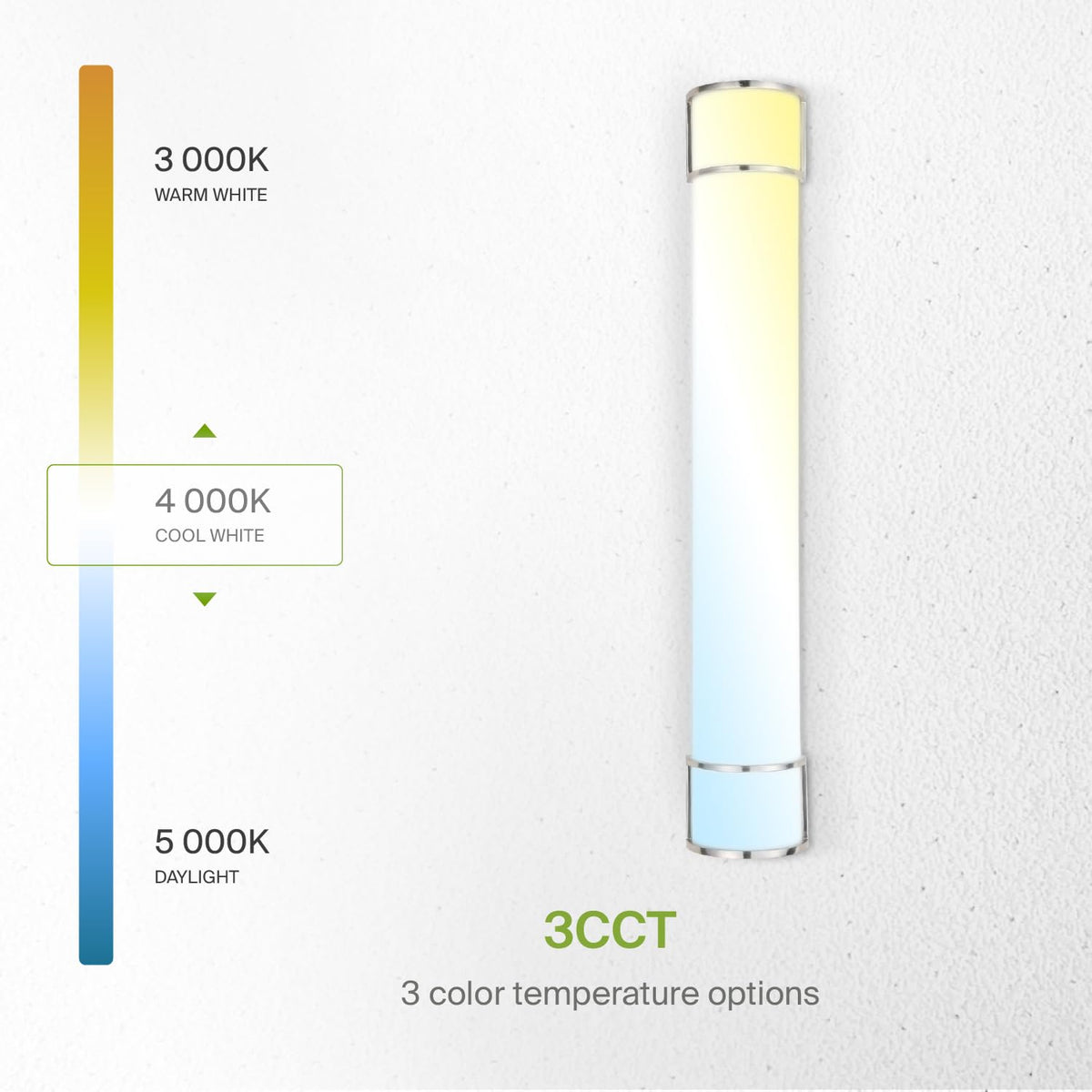 ASD damp-location rated vanity fixture suitable for bathrooms and covered areas.