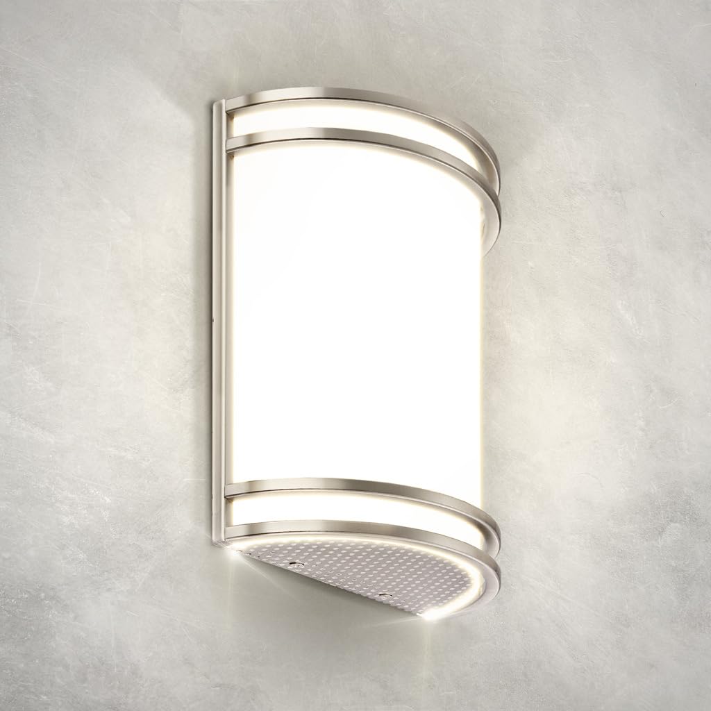 ASD LED wall sconce 10-inch brushed nickel for ambient hallway illumination.