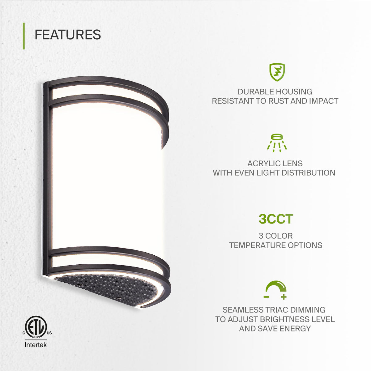 Dimmable ASD wall sconce adapts brightness from 10% to 100%