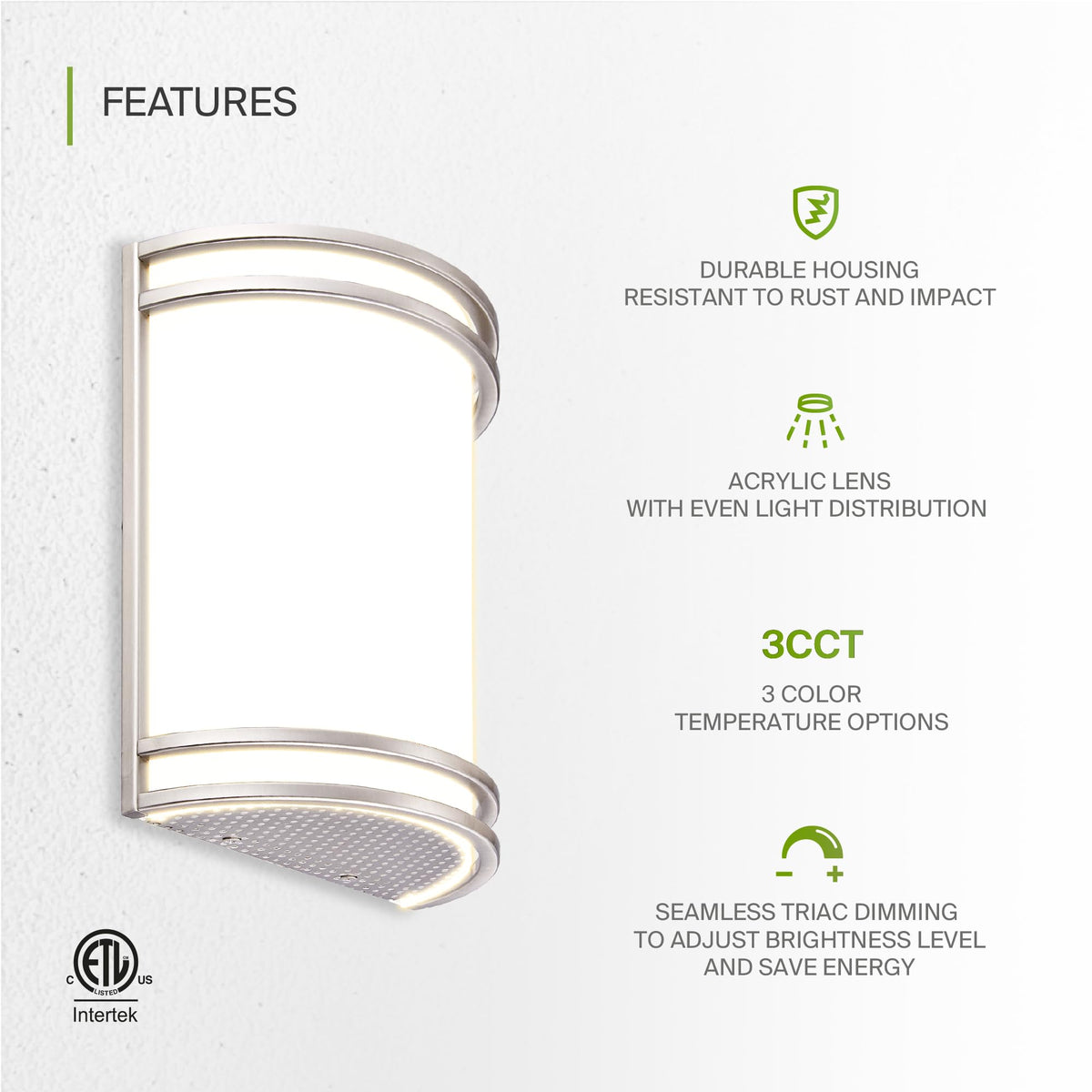 ASD wall sconce with triac dimming delivers smooth brightness control.