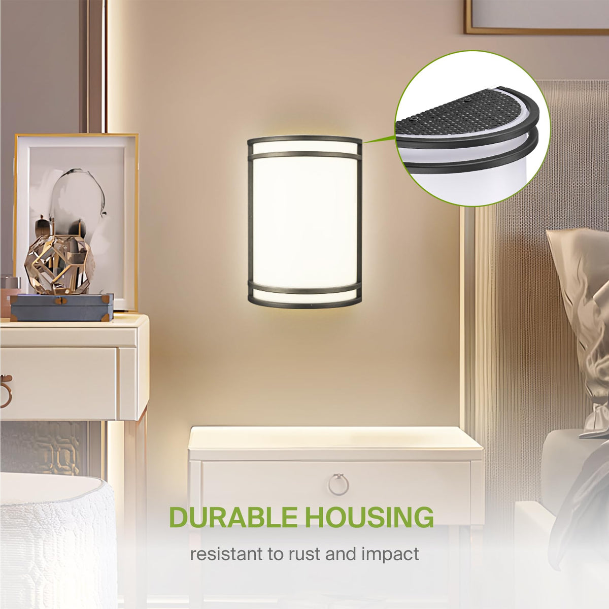 ASD matte black wall sconce with 5000K daylight brightness.