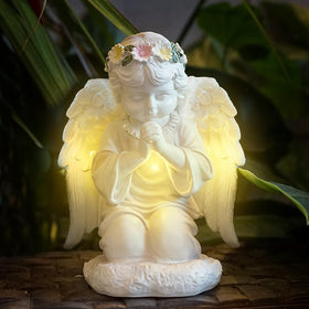ASDFG outdoor angel statue LED light elevates patio ambiance after dusk.