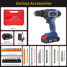 Aseboy compact toolbox with drill contents, keeps tools organized for projects.