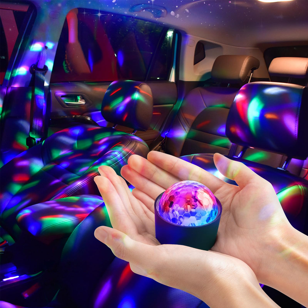 ASFSKY Disco Ball car light with sound-activated colors for music-driven rides