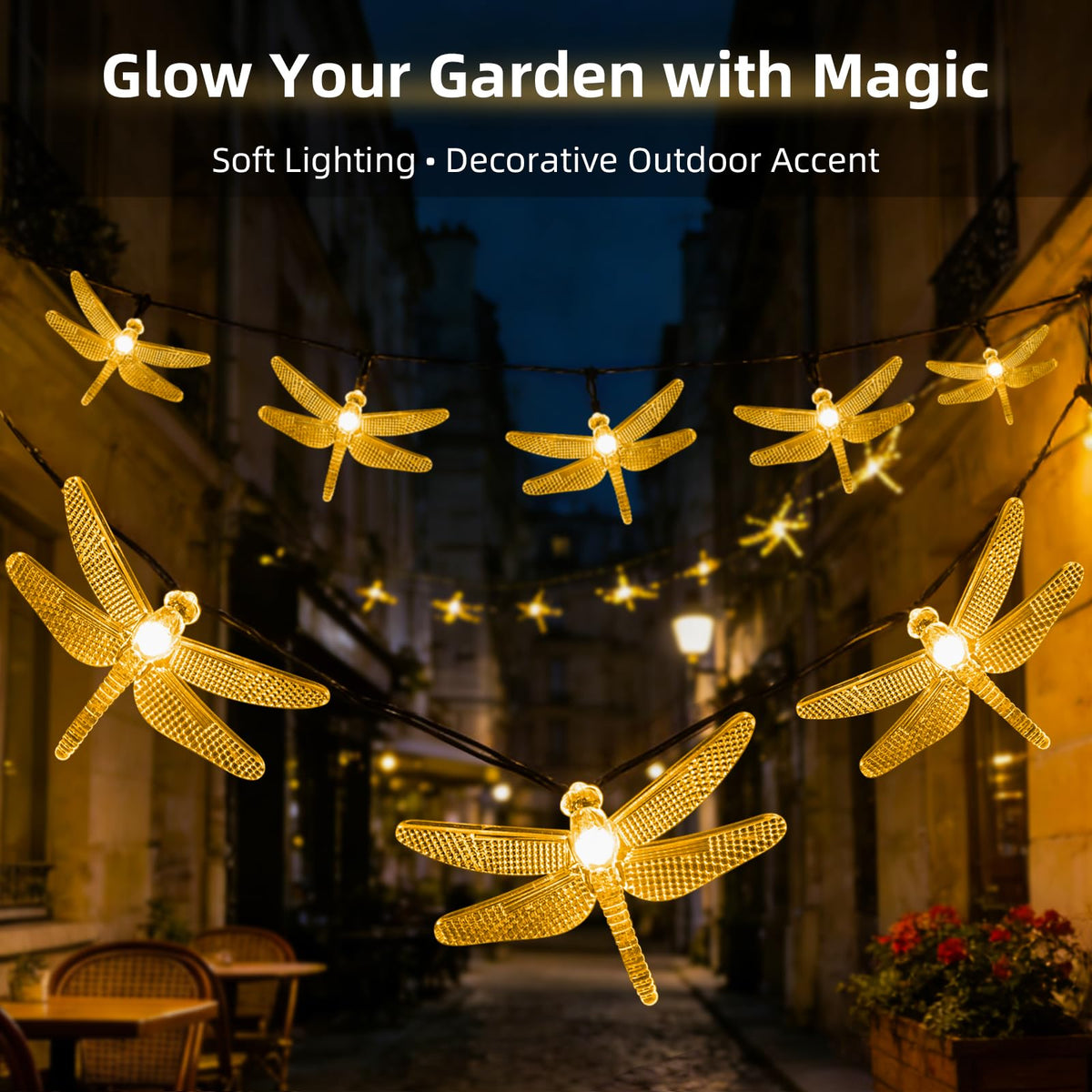 ASFSKY Dragonfly Solar Lights accent glass bottles with a magical glow.