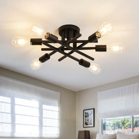 ASGYISA semi-flush mount in matte black over dining area creates warm ambience