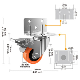 ASHGOOB 2-inch L-shaped caster wheel with double bearings for smoother rolling.