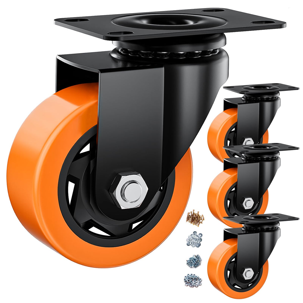 ASHGOOB 3-inch orange PU caster wheel for smooth indoor mobility