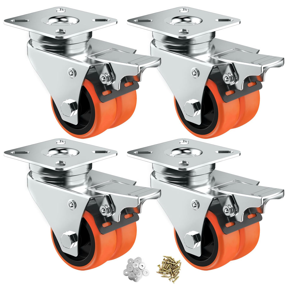 ASHGOOB 2-inch caster wheels with orange TPE brake in action.