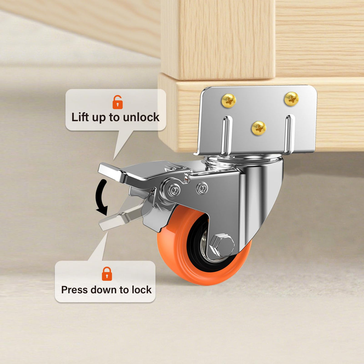 ASHGOOB caster wheels with brake provide controlled stopping on furniture.