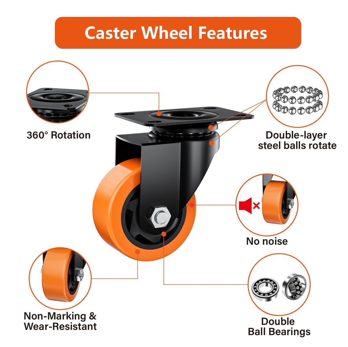 ASHGOOB heavy-duty four-pack casters supporting up to 1200 lbs per set